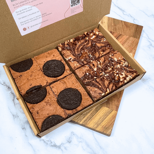 Browniebox 16 stuks | Kies zelf 2 smaken | De Lekkerste Brownies