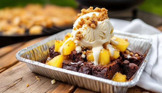 BBQ Toetje | Brownies met ananas en witte chocoladesaus