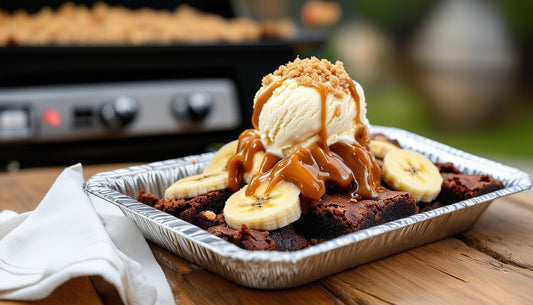 BBQ Toetje | Brownies met banaan, oreo en caramelsaus