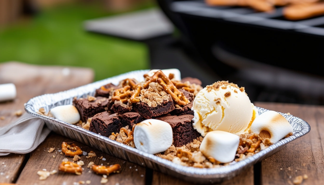 BBQ Toetje | Brownies met marshmallows en pretzels